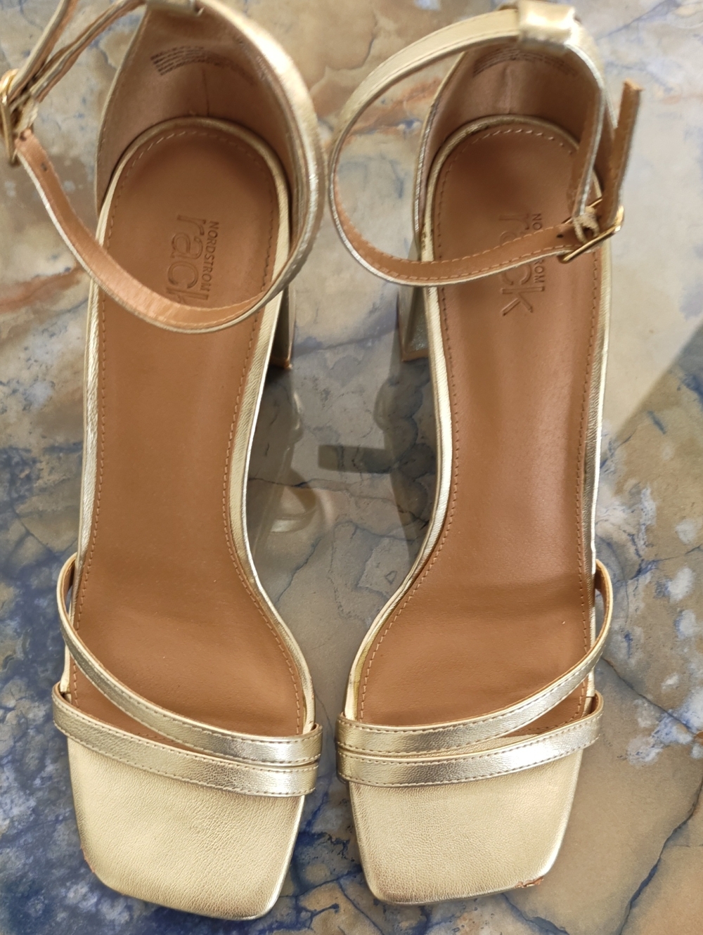Nordstrom Rack Gold Ankle-Strap Block Heels